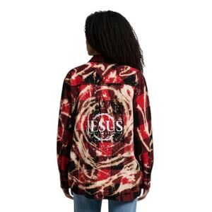 Jesus Way Truth Life Repurposed Christian Theme Plaid Custom Bleached Shirt, 2X